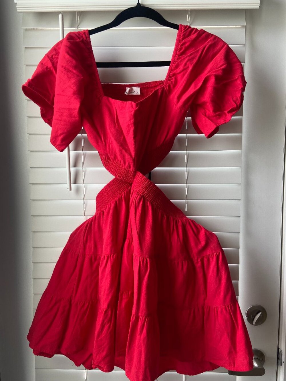 RED Shy Velvet Women's Square Neck Short Sleeve Crossover Party Mini Dress